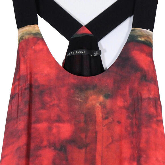 Iris Setlakwe Womens US6 Red Black Shift Tank Dress Crossback Tie Dye Scoop Neck - Picture 3 of 12